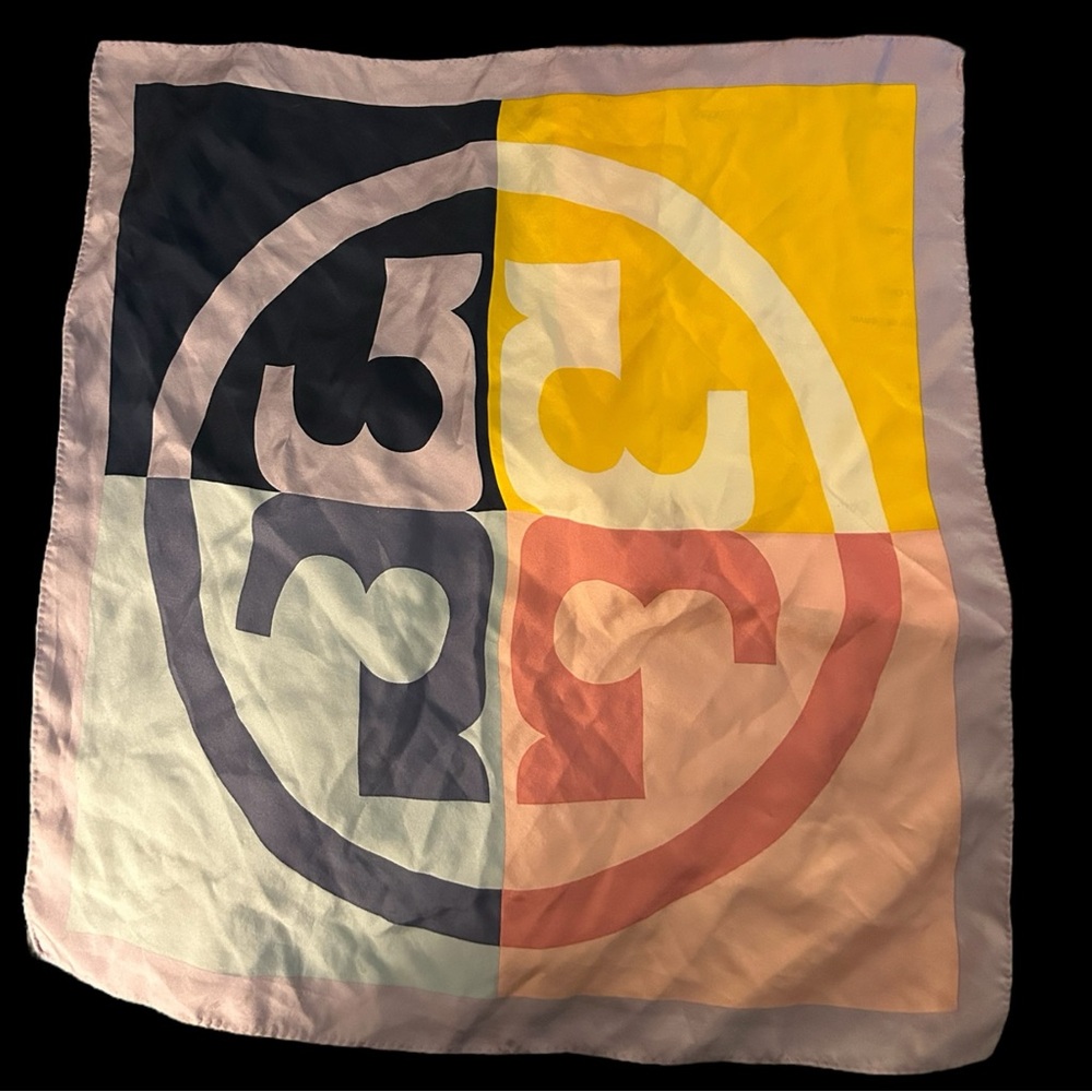 TORY BURCH Logo Color-Block Silk Square Scarf